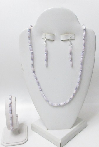 NEW  LIGHT LAVANDER MOTHER OF PEARL NECKLACE, BRACELET & EARRINGS JEWELRY SET