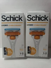 Lot of 2Schick Hydro Skin Comfort Stubble Eraser, 2 Razor Handle + 4 Cartridges 