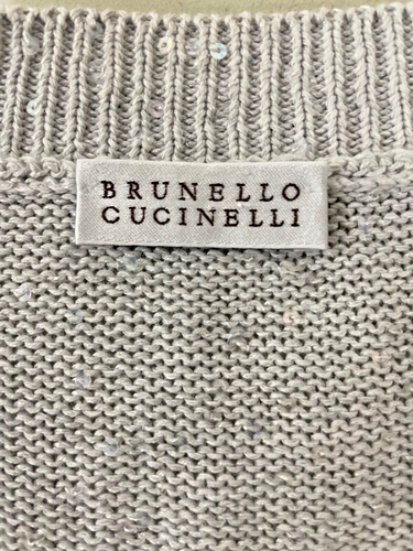 Women's Designer Brunello Cucinelli Grey V neck Sweater Sequins Linen Silk Small - Picture 2 of 19