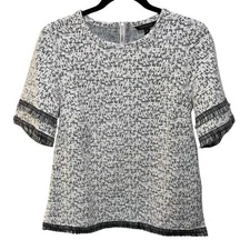 Banana Republic Boucle Black and White Fringe Top Size S