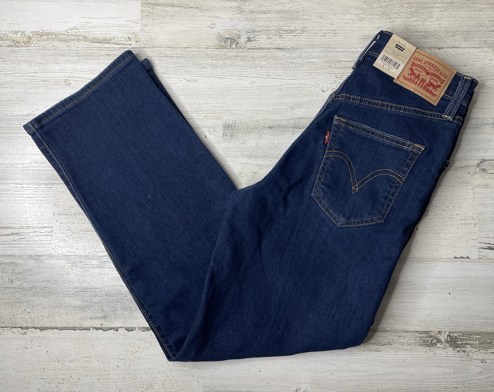 Levis Ribcage Straight Ankle Dark Blue Distressed Womens Jeans Size 25x27