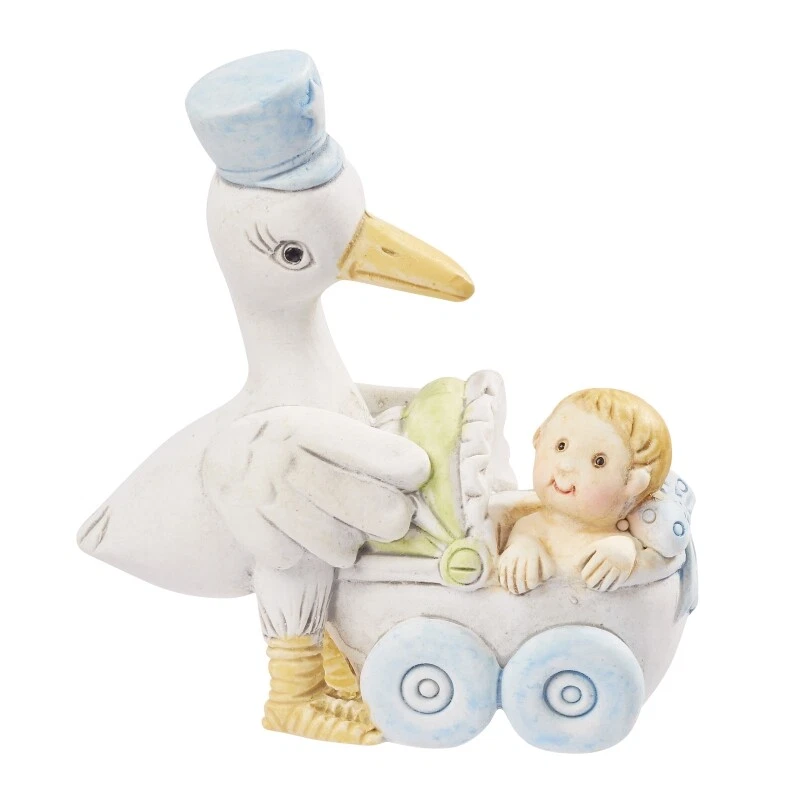 HOBBYFUN 1x Dekofigur Geburt Junge Baby Boy Storch 5,5 cm Shower Party Geldgeschenk (761