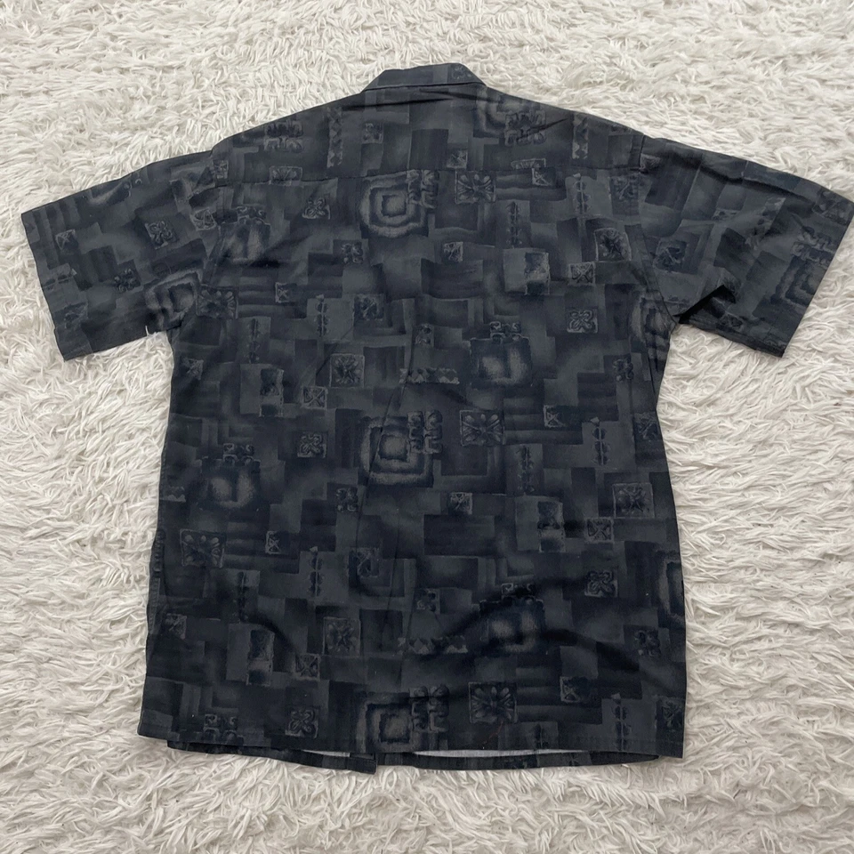 MODA CAMPIA MODA Hawaiian Shirt Men M Vtg Y2k Geometric Tribal Black Gray Aloha - Image 2 of 4