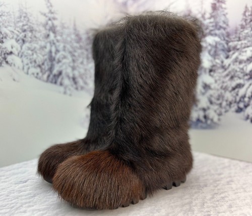 Brown Goat Fur Boots for Men, Winter 