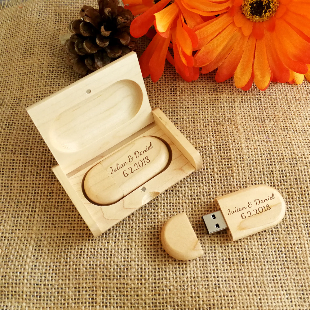 Personalized Oval Wood USB Flash Drive & Box Bundle, Wedding Gifts ...
