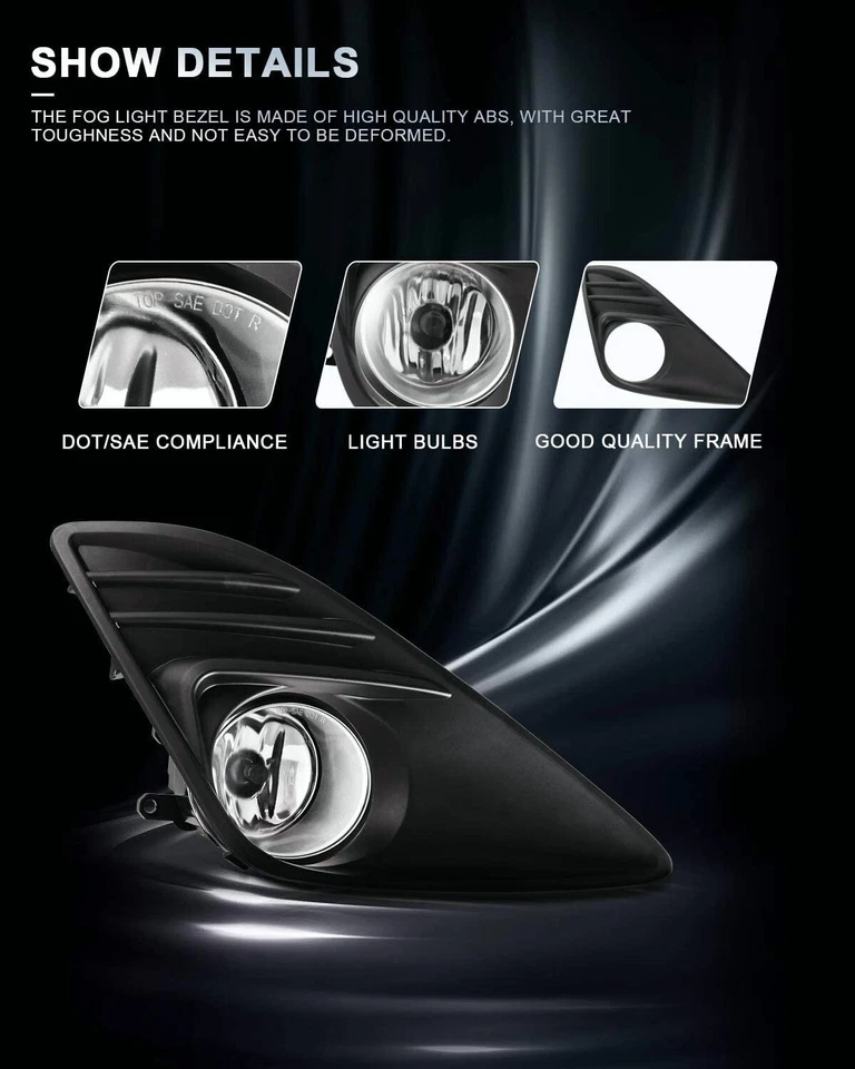 Pair For 2012 2013 2014 Toyota Camry Bumper Clear Fog Lights W/Wiring+Switch - Image 3 of 4