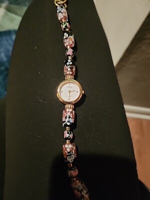 Lenox Ladies Sterling & Stainless Steel Glass Beaded Wrist Watch. Needs Battery