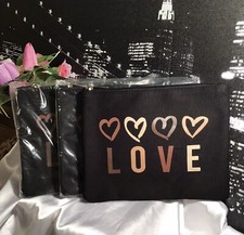X3 Black Canvas Makeup Bag/Pencil Case  LOVE  - 8  x 6.5  New In Packaging