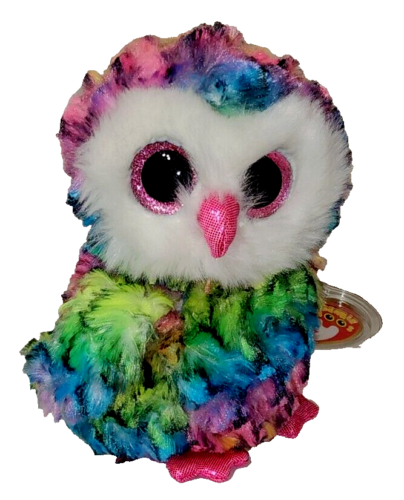 Ty Beanie Boos - OWEN the Multi Color Owl (1st Version)(6 Inch) NEW - RETIRED - Picture 1 of 9