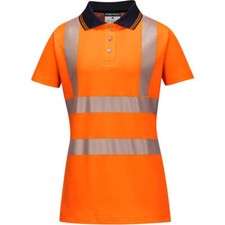 Image of Portwest Hi Vis Womens Cotton Comfort Pro Polo Short Sleeve Shirt Orange / Black