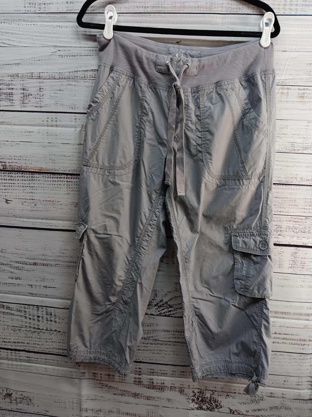 Calvin Klein Cargo Capris Pants Women’s Medium Gray Drawstring Pockets