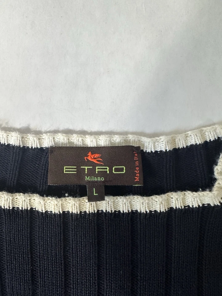 Etro Milano Men’s Knit Sweater Blue and White Size L - Image 3 of 4