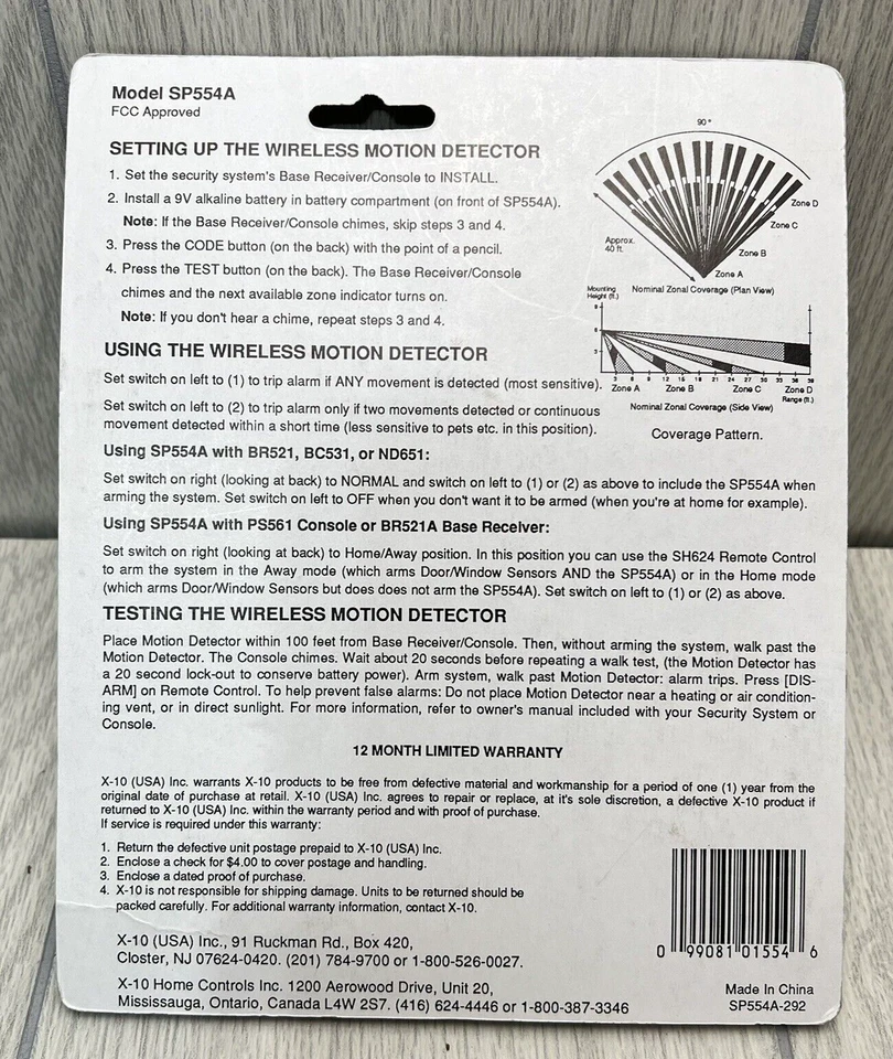 Powerhouse X-10 SP554A Home Security Wireless P.I.R. Motion Detector - Image 4 of 4