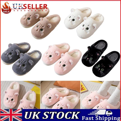 Cute Cartoon Cat Slippers Warm Plush Slides Indoor Non-Slip Floor Slipper 2.5-9 - Picture 1 of 24