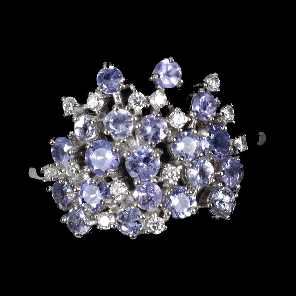 Bague En Argent 925 Avec Tanzanite Bleue 7x9mm Et Saphirs - Taille 8, Neuve Sans Emballage