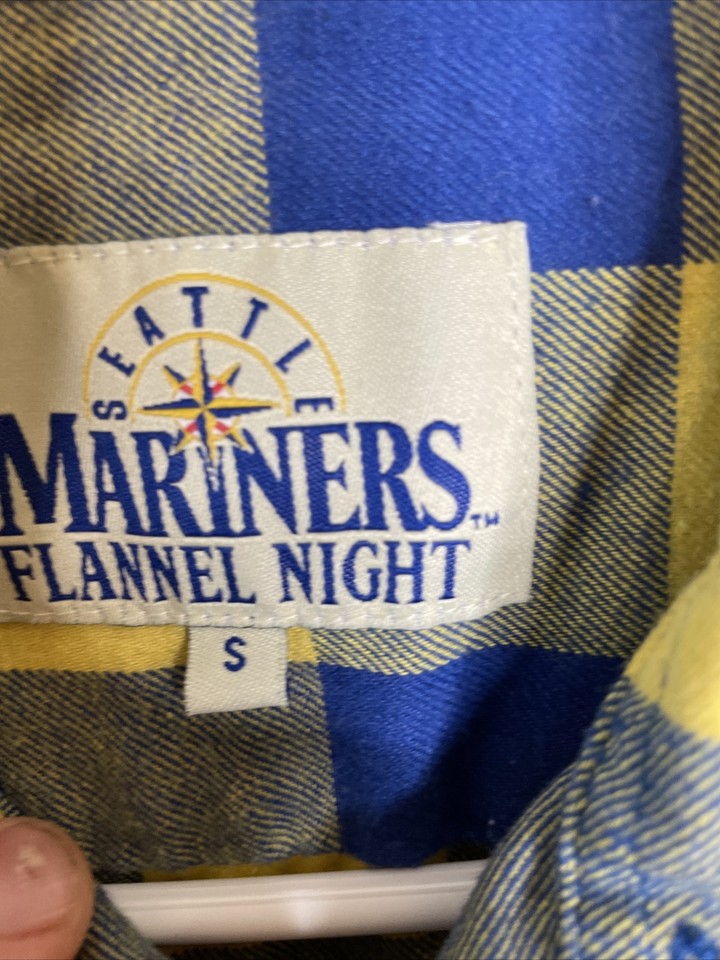 Seattle Mariners Flannel Night SGA Lng Slv Bttn up SzS ShirtBlu Gld