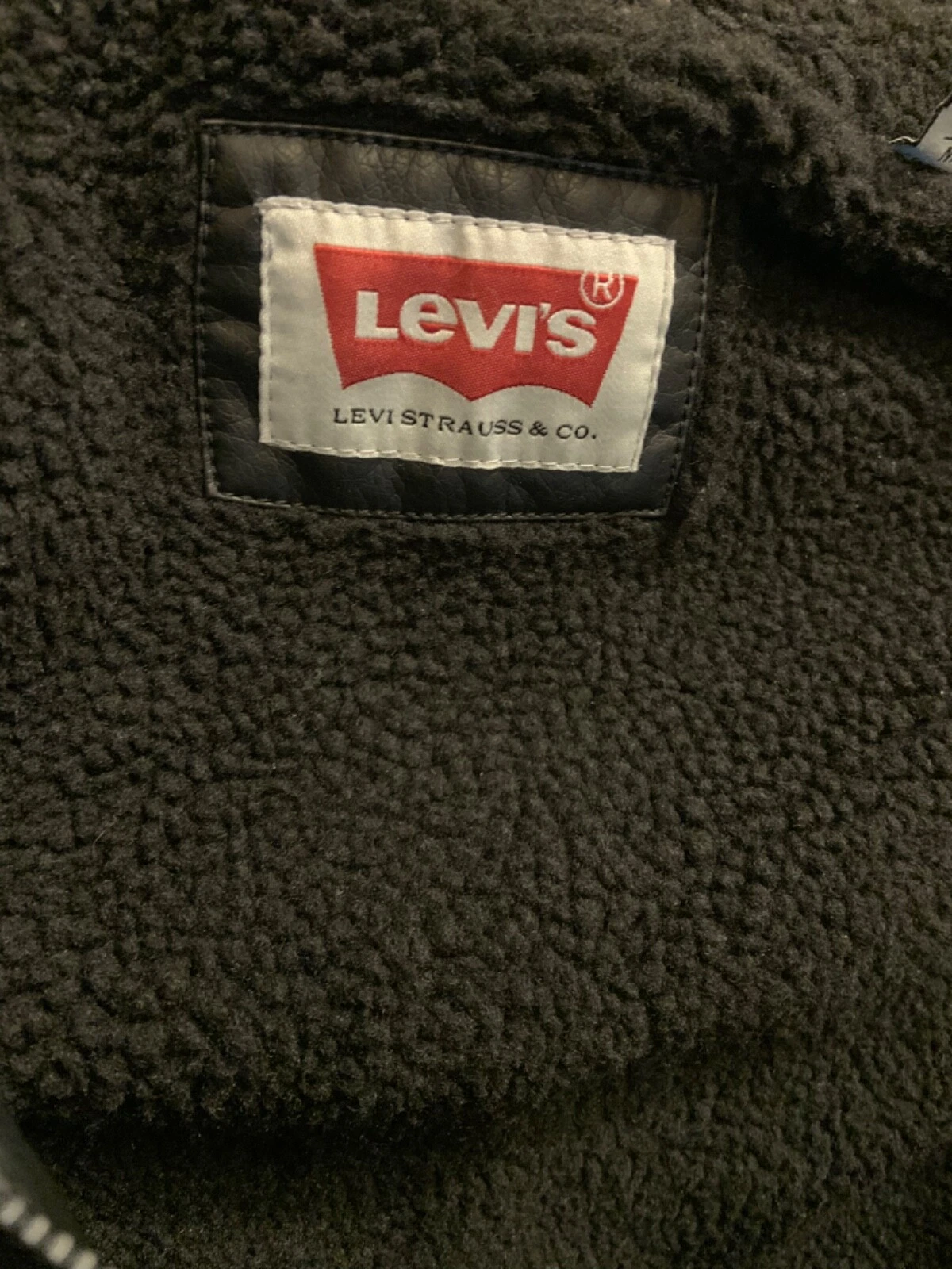 LEVI’S MILITARY SHERPA COAT JACKET BLACK FAUX LEATHER MEDIUM M NEW $160 FASTSHIP image 3