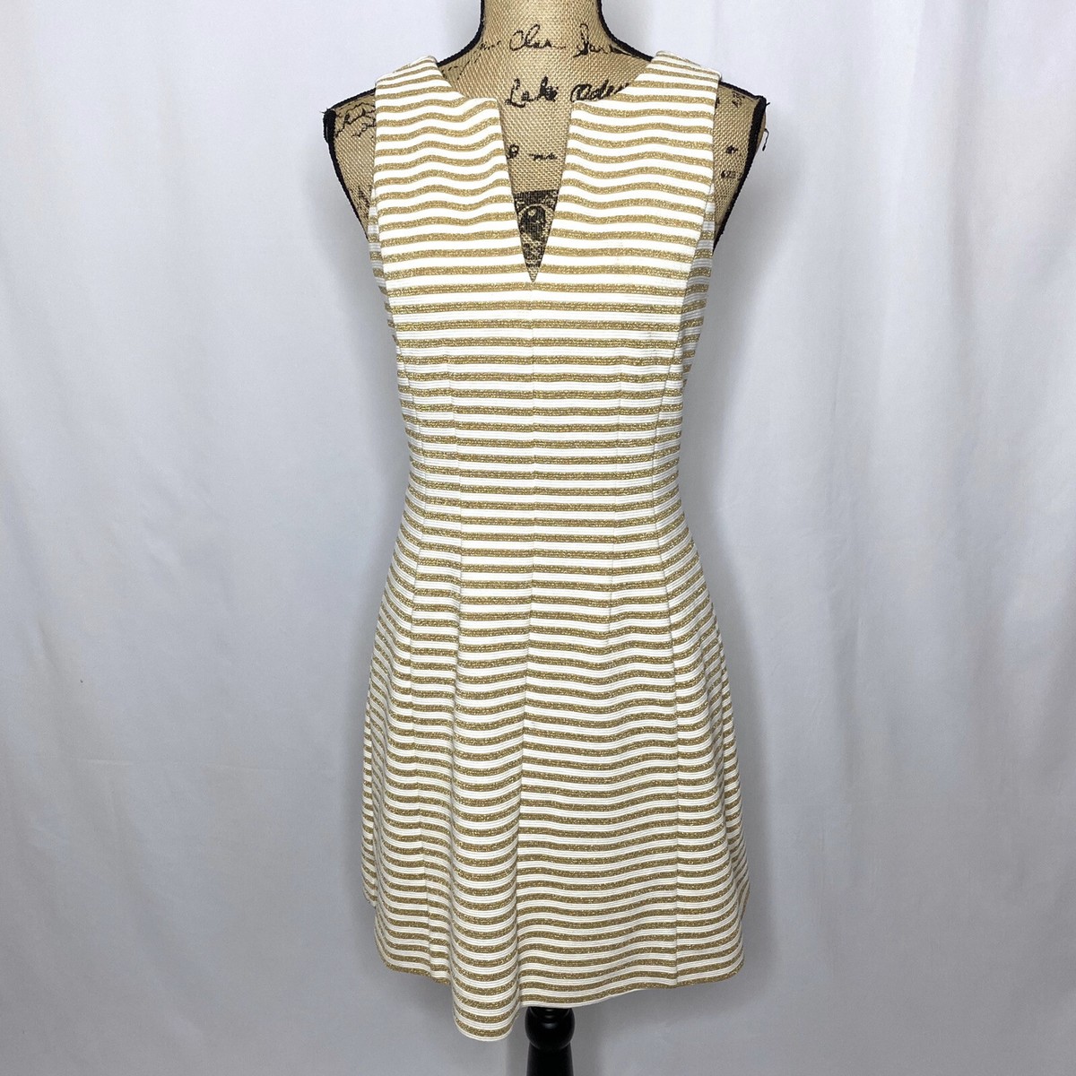 Lilly Pulitzer Dress S Gold White Striped Shimmer Sleeveless A Line Lilly Pulitzer Dress S Gold White Striped Shimmer Sleeveless A Line