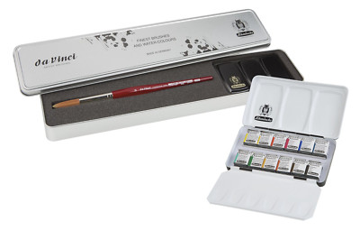 SCHMINCKE Akademie Watercolor Ltd Edtn 12 Half Pans Travel Set w/ Da Vinci Brush