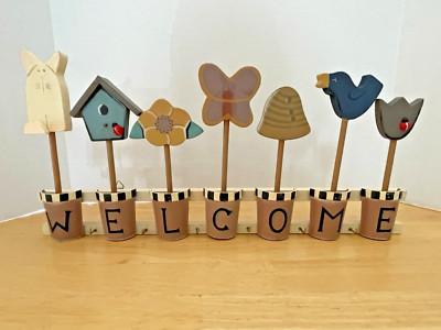 Wooden Welcome Sign Key Holder Farmhouse Painted