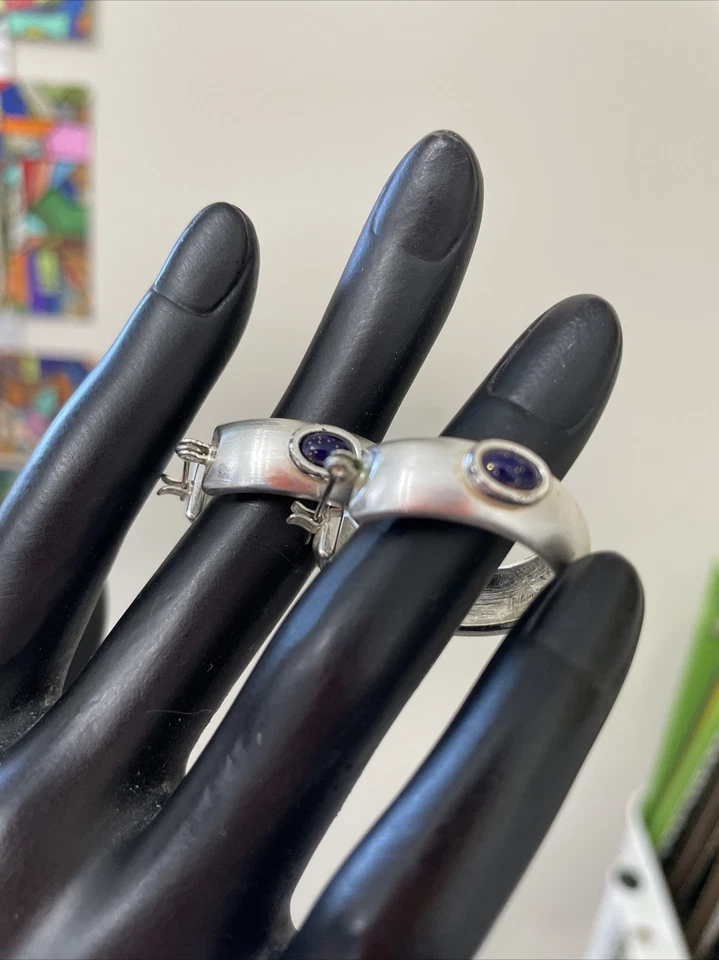 Napier Silver Hoop Earrings Purple Stone Loops Satin Finish Pierced - Image 2 of 4