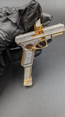2.3Ct Round Cut Moissanite Men's Custom Gun Charm Pendant 14K Yellow Gold Plated