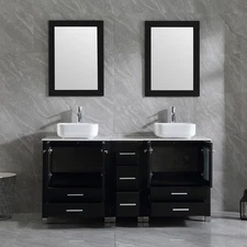 Bathroom Vanity 60" Cabinet w/Mirror Ariston White Artificial Stone Top No Sinks