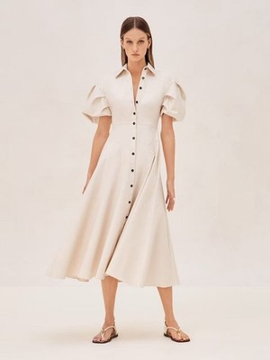 Women ALEXIS new dress with bubble sleeves, cinched waist and large swing skirt
