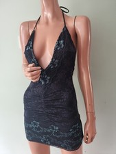 NWT Outcast 'Ingrid' Black Mini Dress Lace Beach V Plunge Halter-Neck XS