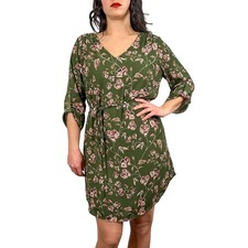 Verse Green Floral Roll Tab Sleeve Shift Dress SIZE LARGE