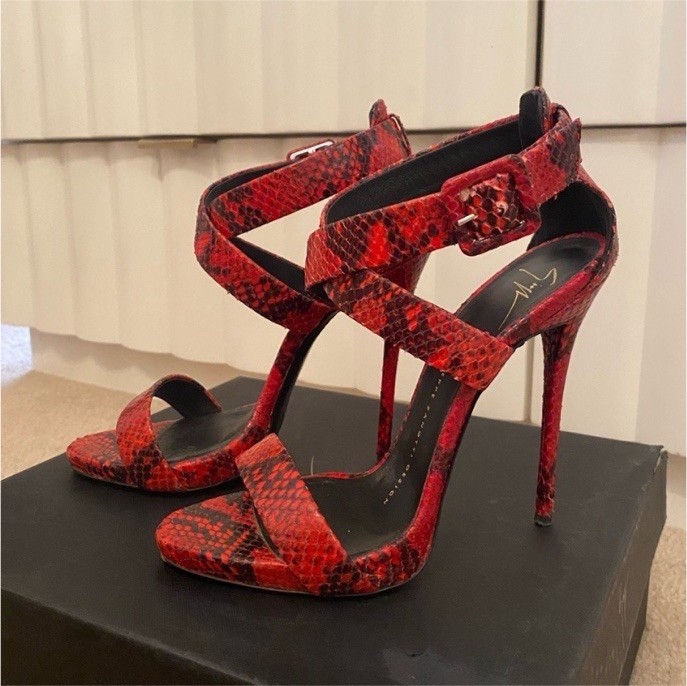 Giuseppe Zanotti Red Black python Strappy Stilett… - image 1