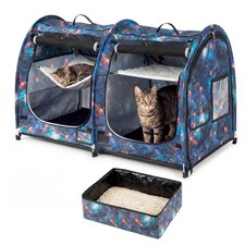 Mispace Portable Twin Compartment Show House Cat Cage/Condo - Easy to Fold ...
