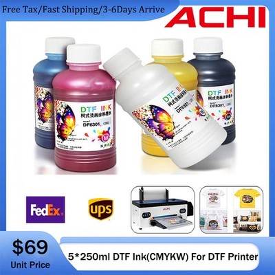 ACHI 5 Color DTF INK For Epson A3 DTF T-Shirt Printer CYMKW 5 X 250ml