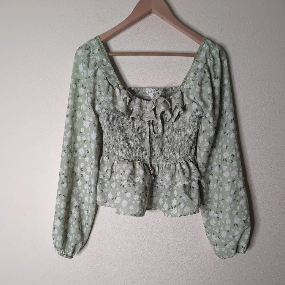 Top Babydoll Vintage Estilo Y2K Verde Volantes Floral Cottagecore Lechera Campesina Foto 2 de 4