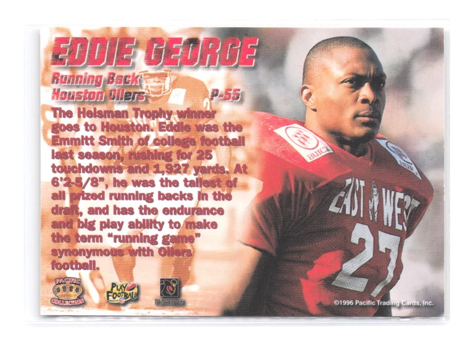 1996 Pacific Dynagon Eddie George RC P-55 Rookie Card Houston Oilers Ohio State - Image 2 of 2