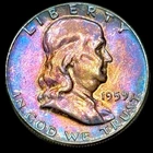 Franklin Half Dollar 1959 Uncirculated 90% Silver Coin Monster Rainbow Toning