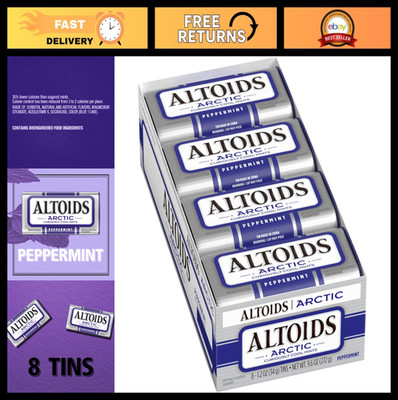 Bulk Arctic Peppermint Breath Mints - Hard Candy, 1.2 oz Tin, Pack of 8