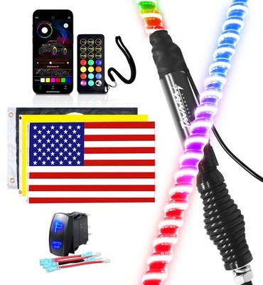 6FT COB LED Whip Light RGB Spiral Chasing for Can-Am Maverick X3 Polaris RZR UTV