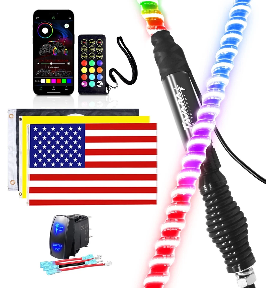 Antena de luz látigo 6 pies para Can Am Polaris RZR UTV ATV COB LED espiral persecución RGB Foto 2 de 4