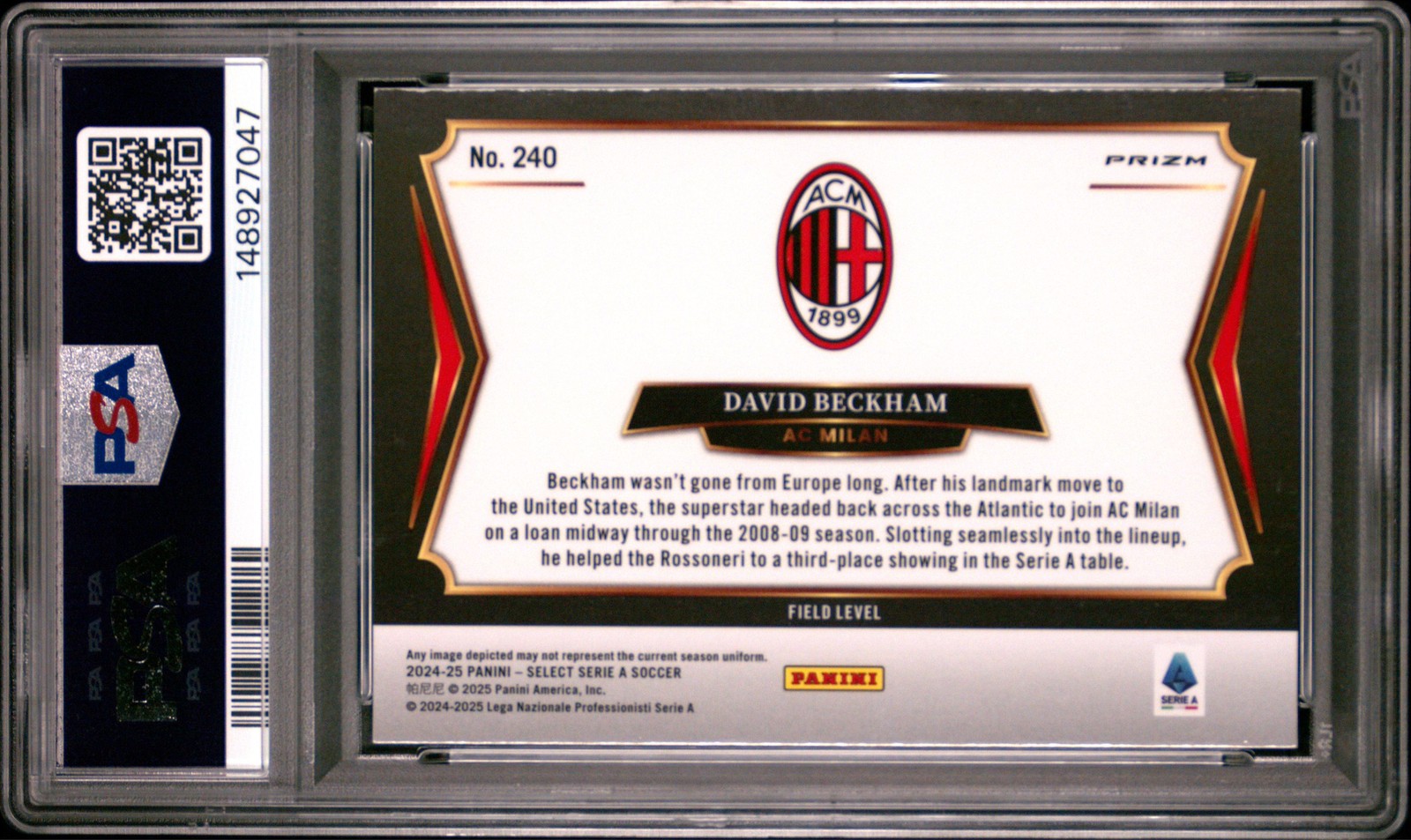 2024 Select Field Level Green Ice Prizm David Beckham PSA 9 POP1 (HIGHEST) SB6 view 2