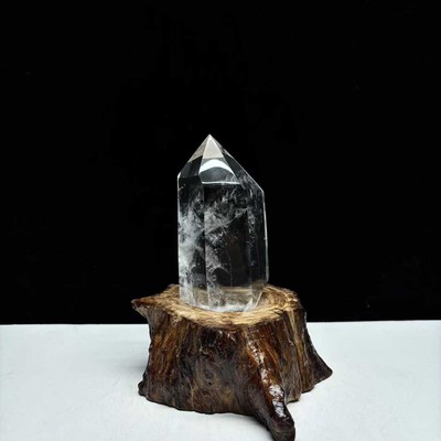 1.94LB Natural White Quartz Obelisk Crystal Energy Point Reiki Decor +Stand