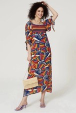 FARM RIO Rainbow Toucan Bird Print Smocked Maxi Dress M READ