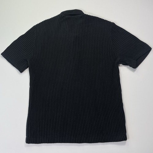 Abercrombie & Fitch Sweater Polo Mens Medium Camp Collar Ribbed Knit Black Shirt - Picture 3 of 7