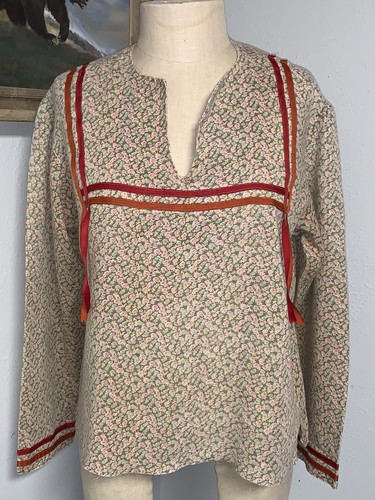 A4 HANDMADE NATIVE RIBBON SHIRT FLORAL REGALIA POW WOW 70s 80s S/M BOHO LOOK