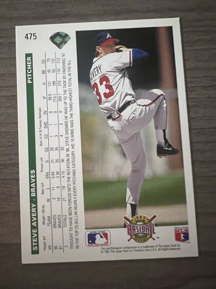 1992 Upper Deck #475 Steve Avery Baseball Card - Image 2 of 2