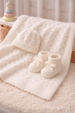 Baby Knitting pattern Easy Eyelets Baby Blanket, Hat and Booties Set Any Colour