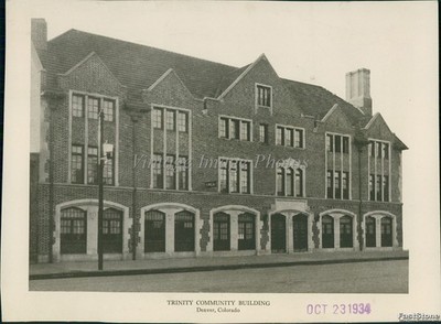 1934 Photo Trinity Community Building Denver Co Bricks Archway Fireplace 5X7