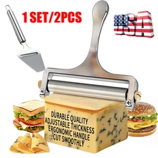 2 PACK Stainless Steel Cheese Slicer - Adjustable Thickness Grey for Kitchen