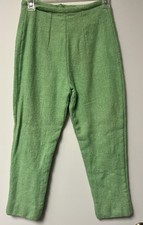 Green Pleated Straight Leg Dress Pants Casual