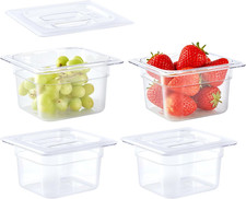 1/6 Size 4" Deep Polycarbonate Food Pans with Lids, 4 Pack  Stackable Clear ...